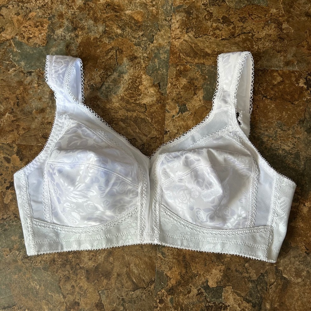 Playtex Wireless Unlined Bra Womens Size 36C White Floral Unpadded Back Closure